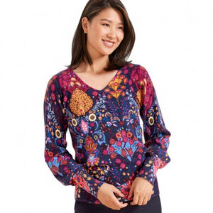 Talbots Cashmere Sweater Balloon Sleeve V-Neck Pullover Sweater Sz XS India Ink